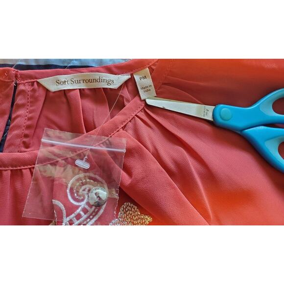 NEW Soft Surroundings Size MP Medium Petite Coral Embroidered Blouse - Picture 7 of 11